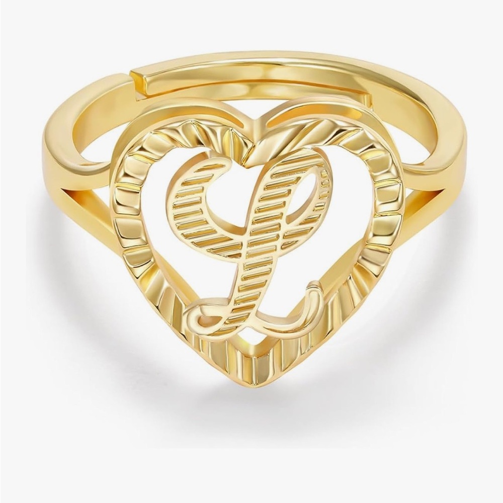 Gold Heart 'L' Initial Ring - Women Jewelry